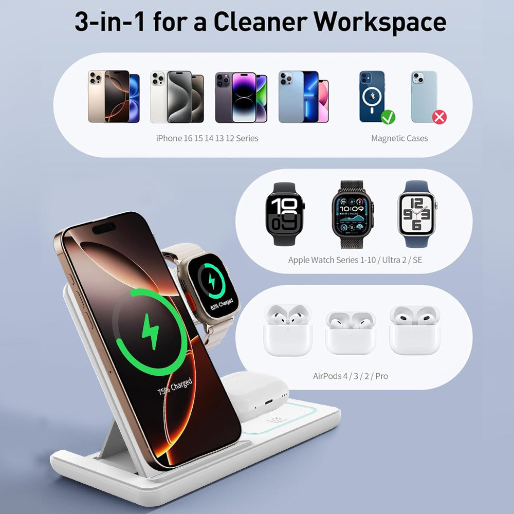 3-in-1 Wireless Fast Charger Foldable Stand
